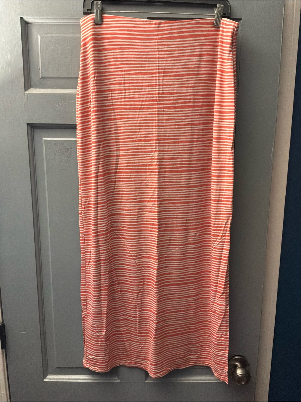 LOFT Coral and White Striped Maxi Skirt